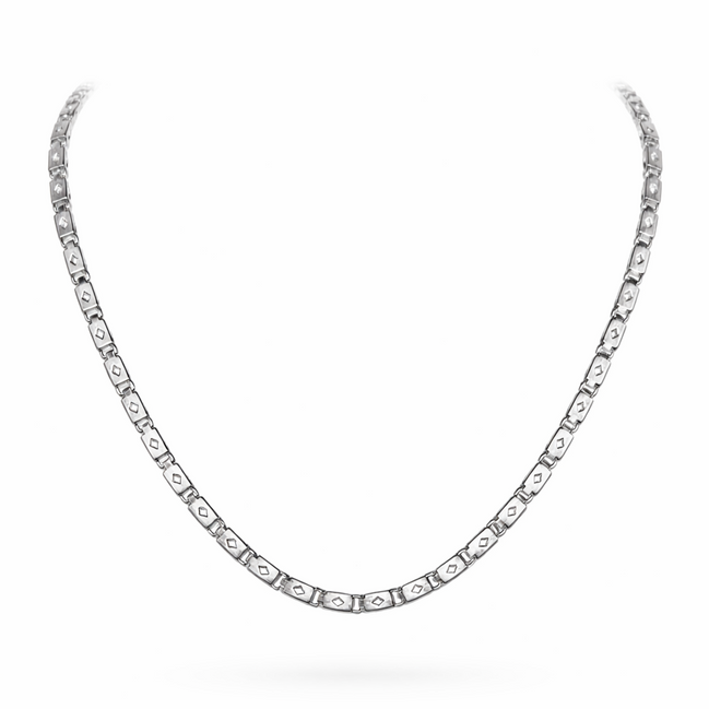 Silver Rectangular Box Link Chain for Men | Diamond-Cut Pattern For Him