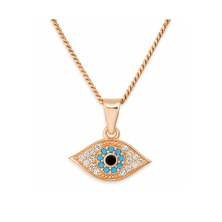 925 Silver Rose Gold Plated Auralis Evil Eye Turquoise & Cubic Zirconia Pendant with Chain
