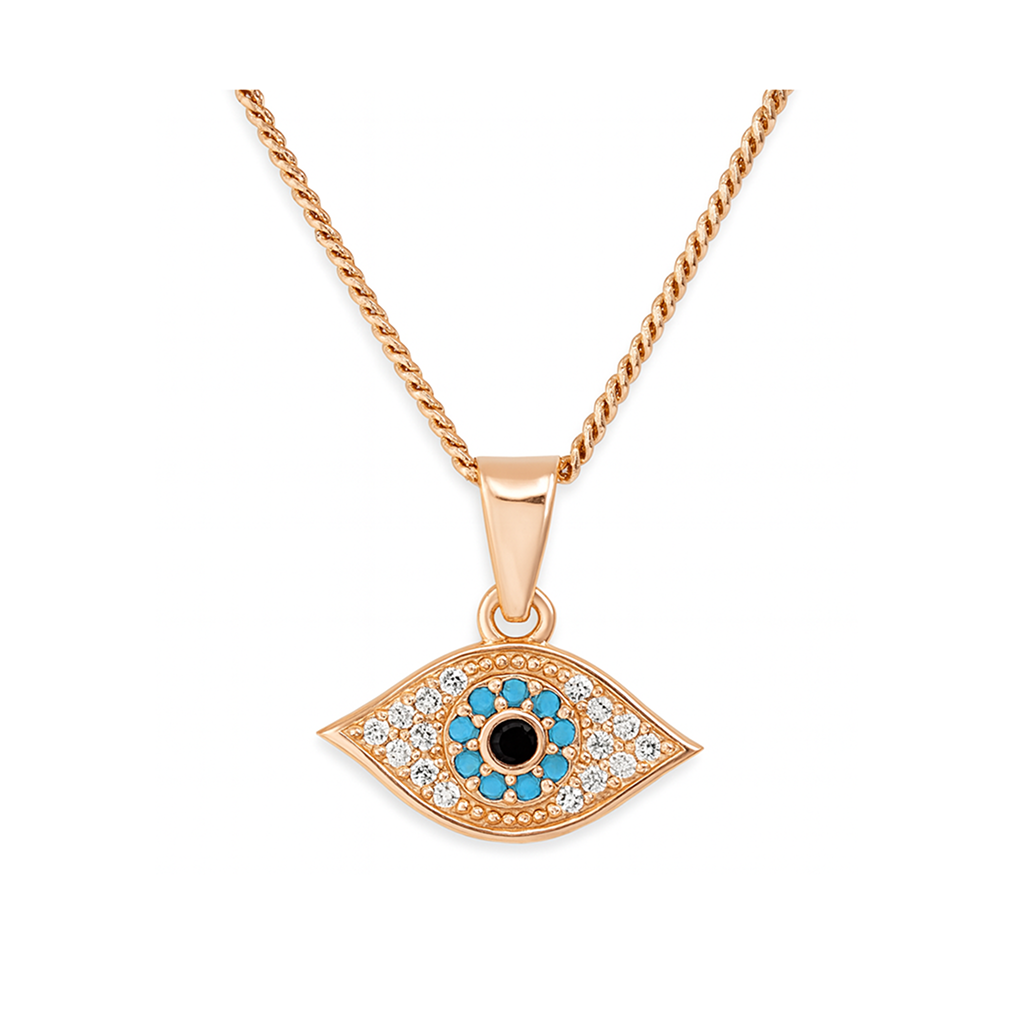 925 Silver Rose Gold Plated Auralis Evil Eye Turquoise & Cubic Zirconia Pendant with Chain