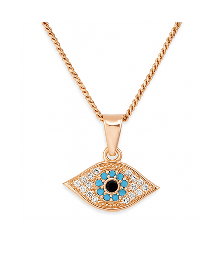 925 Silver Rose Gold Plated Auralis Evil Eye Turquoise & Cubic Zirconia Pendant with Chain