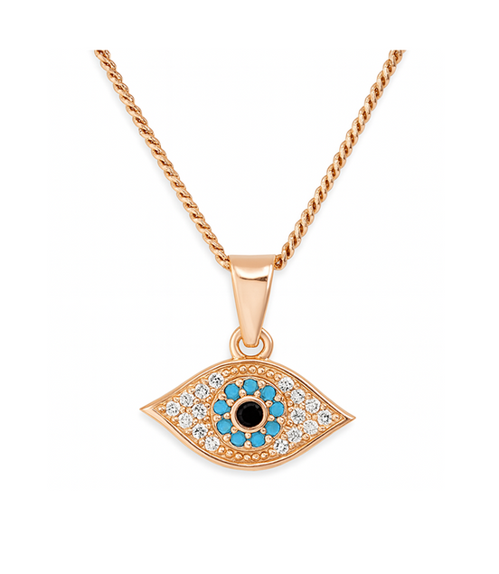 925 Silver Rose Gold Plated Auralis Evil Eye Turquoise & Cubic Zirconia Pendant with Chain