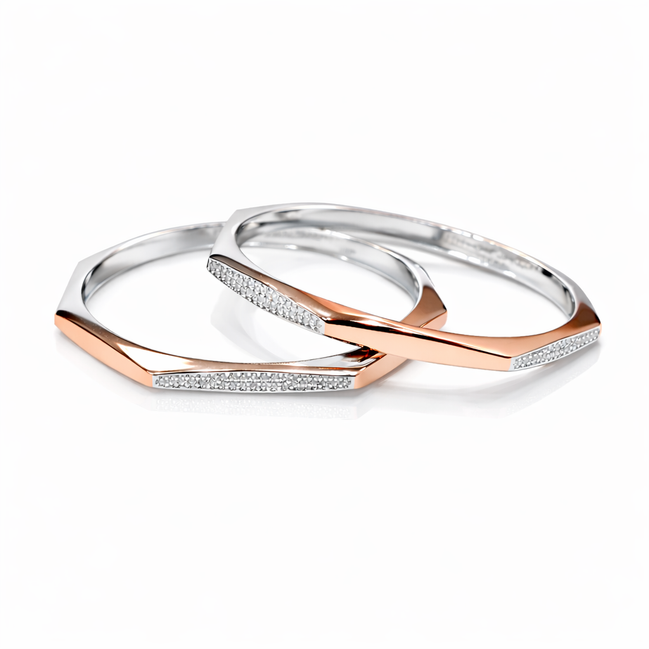 Prism Two-Tone 925 Silver Bangle Pair