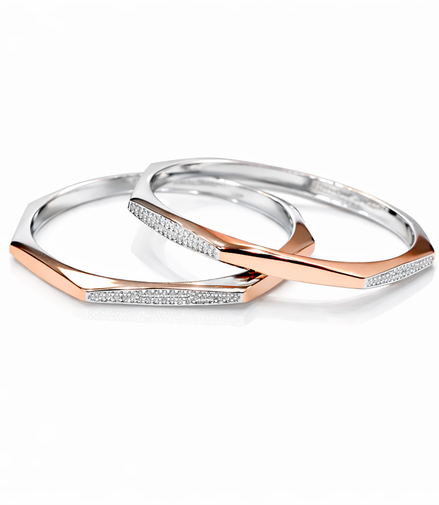Prism Two-Tone 925 Silver Bangle Pair