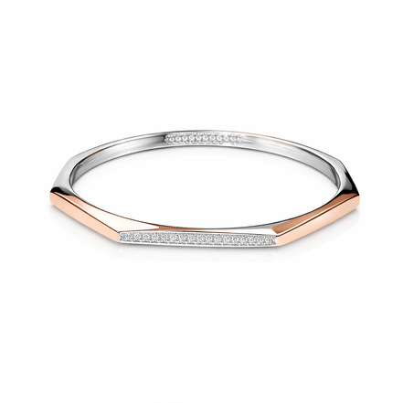 Prism Two-Tone 925 Silver Bangle Pair