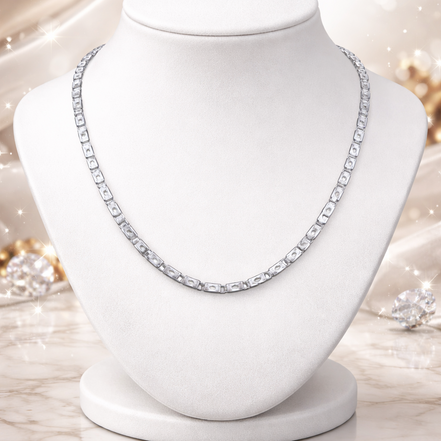 Silver Rectangular Box Link Chain for Men | Diamond-Cut Pattern For Him