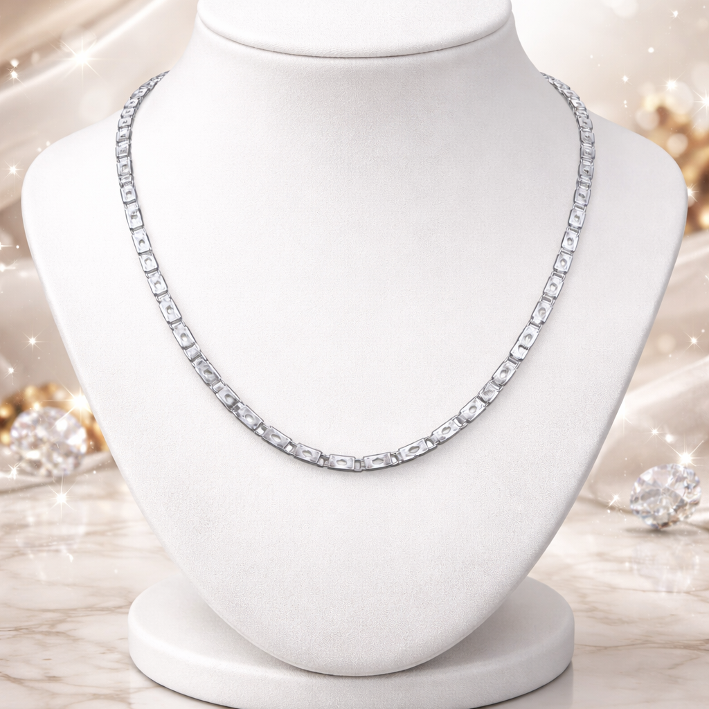 Silver Rectangular Box Link Chain for Men | Diamond-Cut Pattern For Him