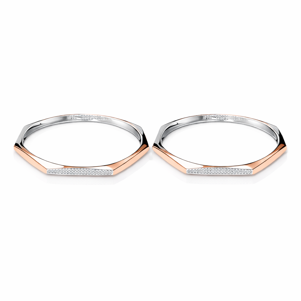 Prism Two-Tone 925 Silver Bangle Pair