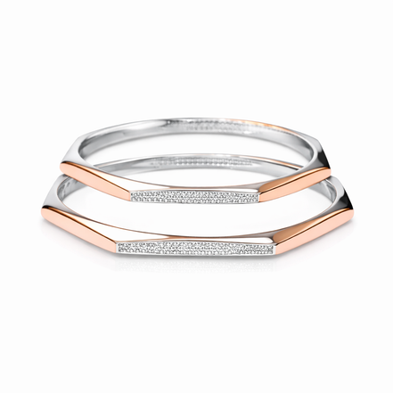 Prism Two-Tone 925 Silver Bangle Pair