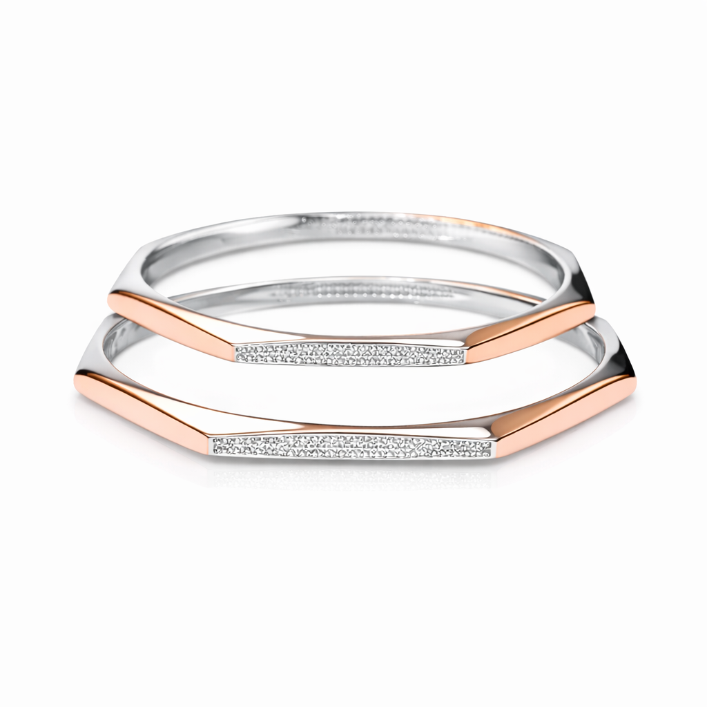 Prism Two-Tone 925 Silver Bangle Pair
