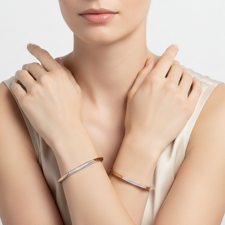 Prism Two-Tone 925 Silver Bangle Pair