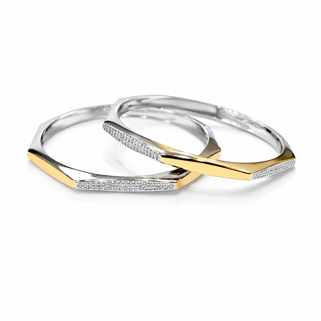 Celestia Edge Two-Tone 925 Silver Bangle Pair