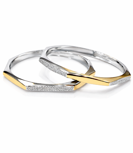 Celestia Edge Two-Tone 925 Silver Bangle Pair
