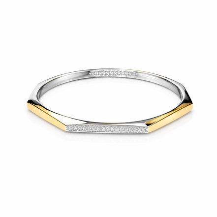 Celestia Edge Two-Tone 925 Silver Bangle Pair