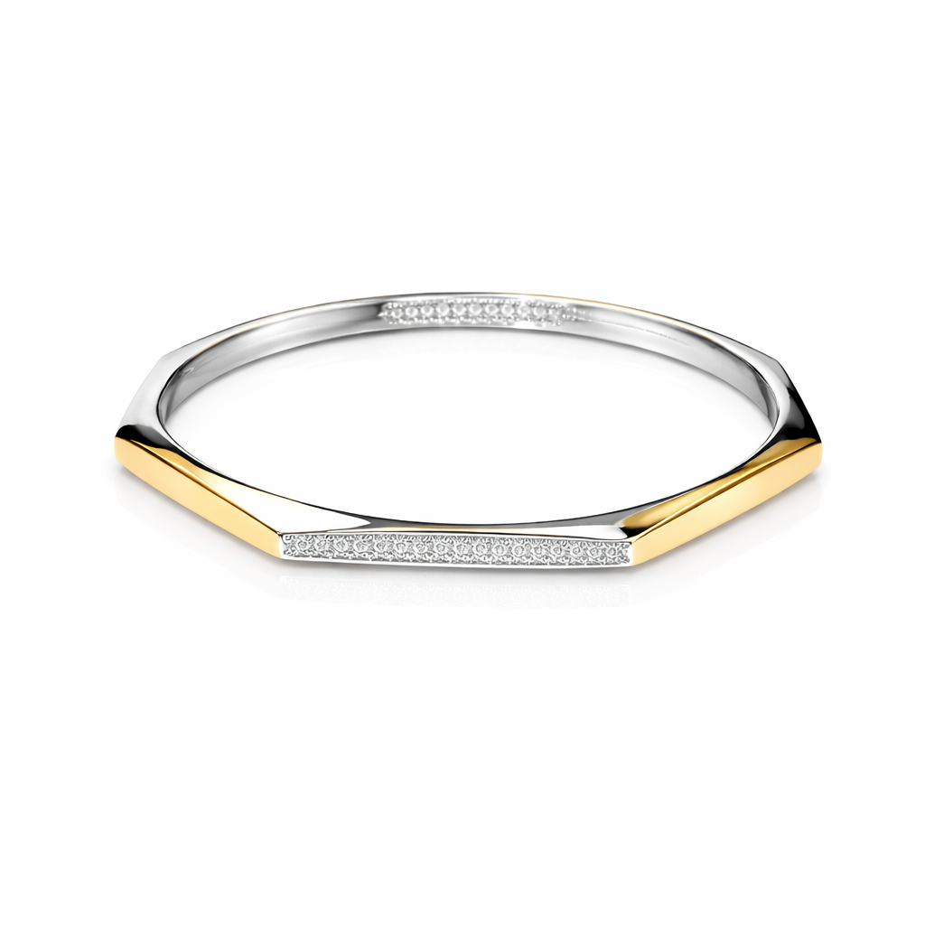 Celestia Edge Two-Tone 925 Silver Bangle Pair