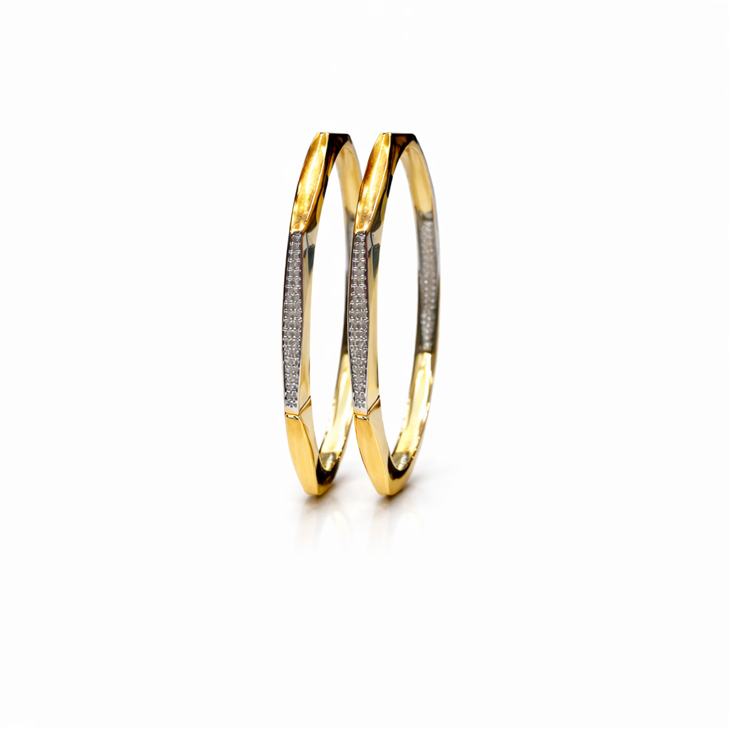 Celestia Edge Two-Tone 925 Silver Bangle Pair