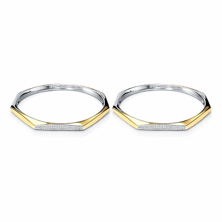 Celestia Edge Two-Tone 925 Silver Bangle Pair