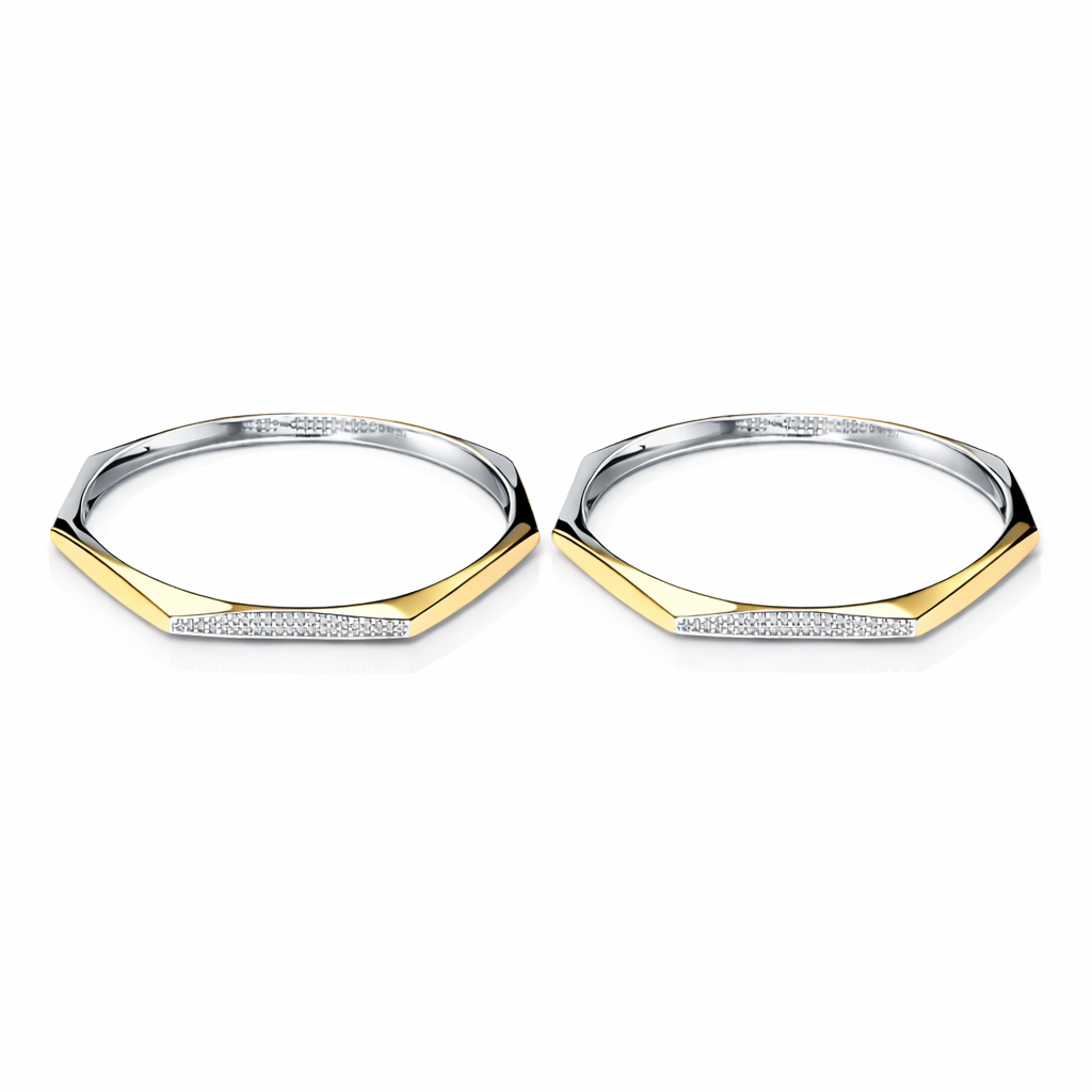 Celestia Edge Two-Tone 925 Silver Bangle Pair