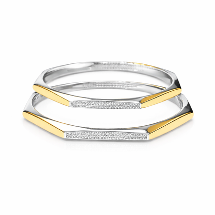 Celestia Edge Two-Tone 925 Silver Bangle Pair