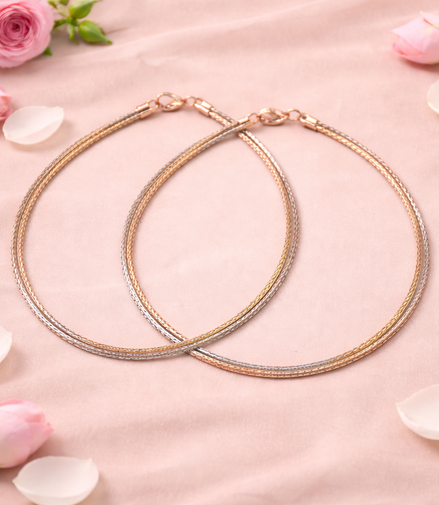 Three-Tone Fusion Braided 925 Silver Payal (Pair)