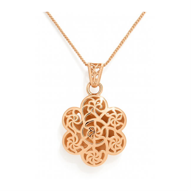 925 Silver Rose Gold Plated Rosella Grace Floral Laser-Cut Pendant with Chain