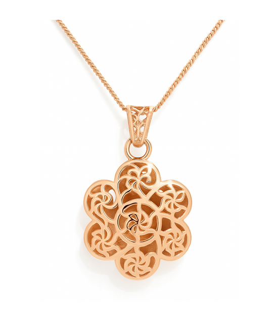925 Silver Rose Gold Plated Rosella Grace Floral Laser-Cut Pendant with Chain