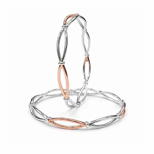 Serena Weave Two-Tone 925 Silver Bangle Pair