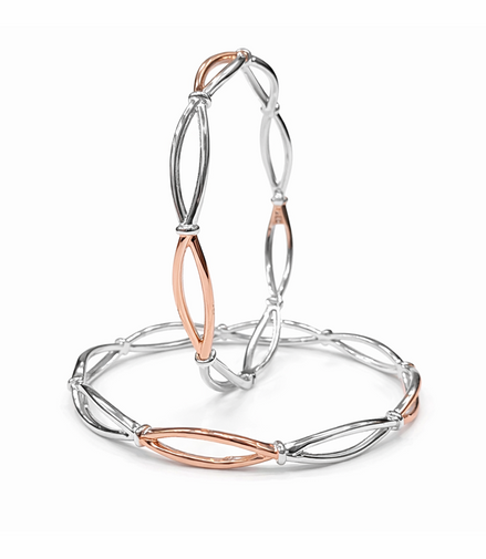 Serena Weave Two-Tone 925 Silver Bangle Pair
