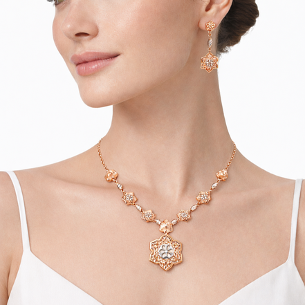 Floral Rosette Necklace with Matching Earrings