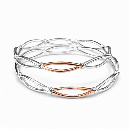 Serena Weave Two-Tone 925 Silver Bangle Pair