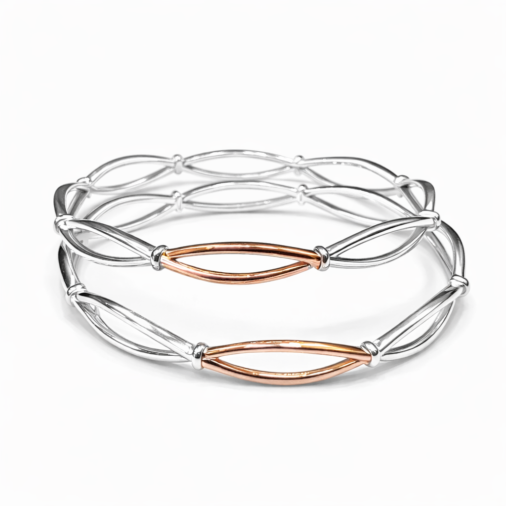 Serena Weave Two-Tone 925 Silver Bangle Pair