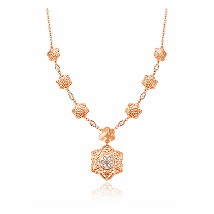 Floral Rosette Necklace with Matching Earrings