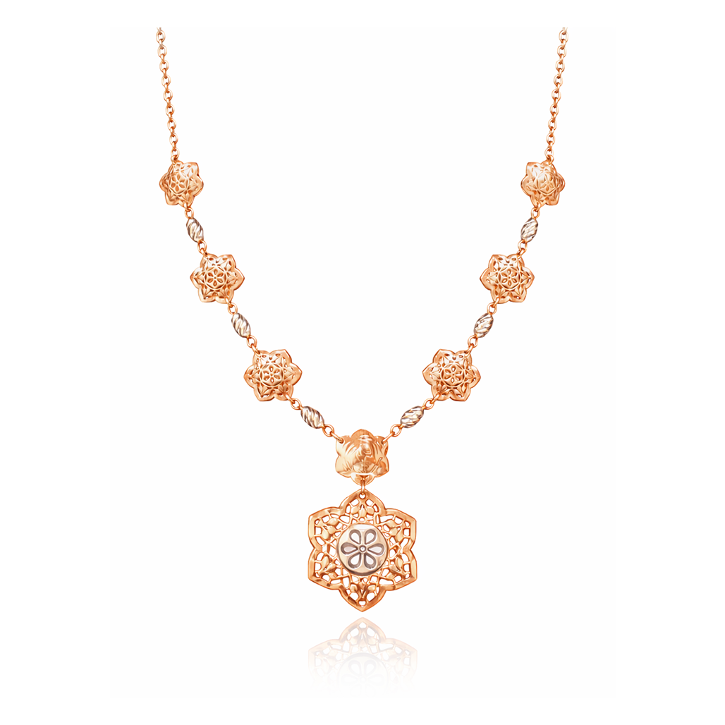 Floral Rosette Necklace with Matching Earrings