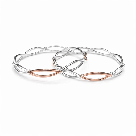 Serena Weave Two-Tone 925 Silver Bangle Pair