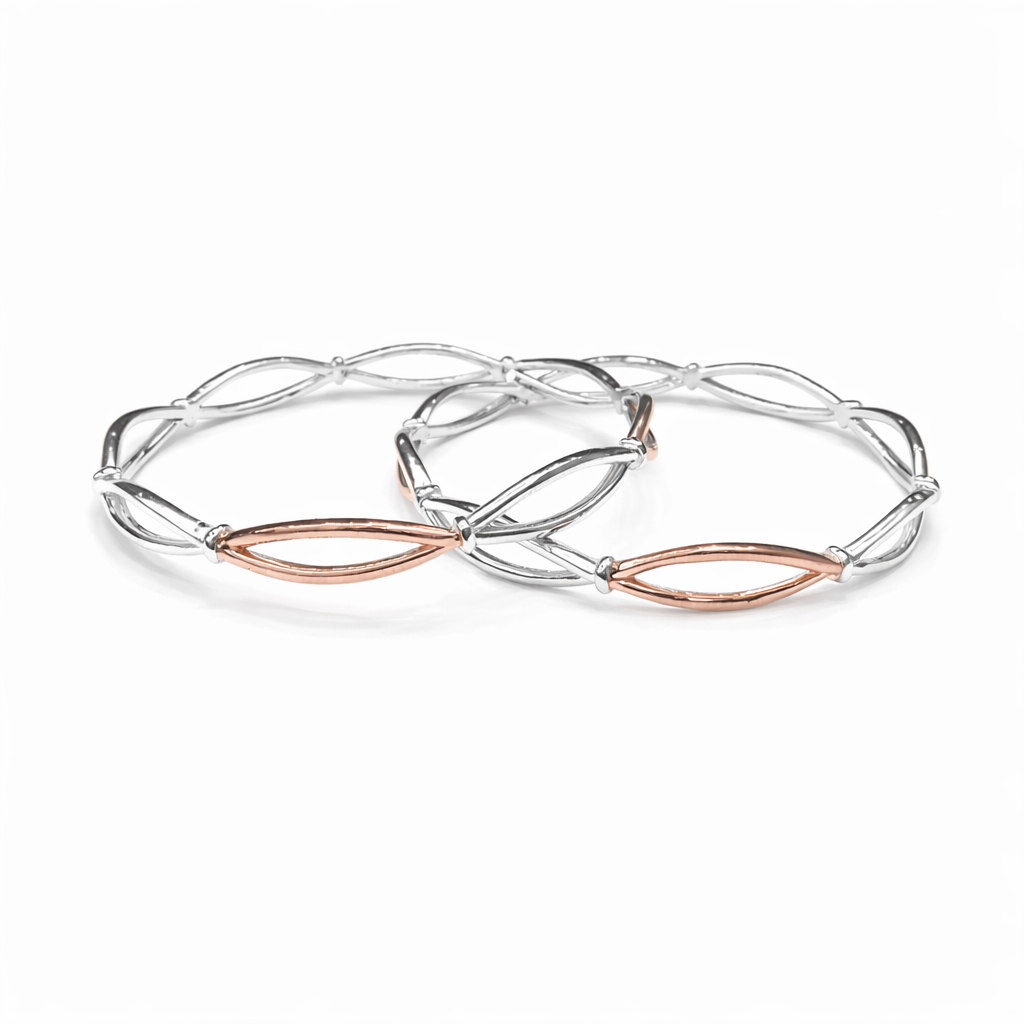 Serena Weave Two-Tone 925 Silver Bangle Pair