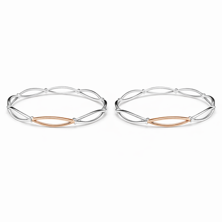 Serena Weave Two-Tone 925 Silver Bangle Pair