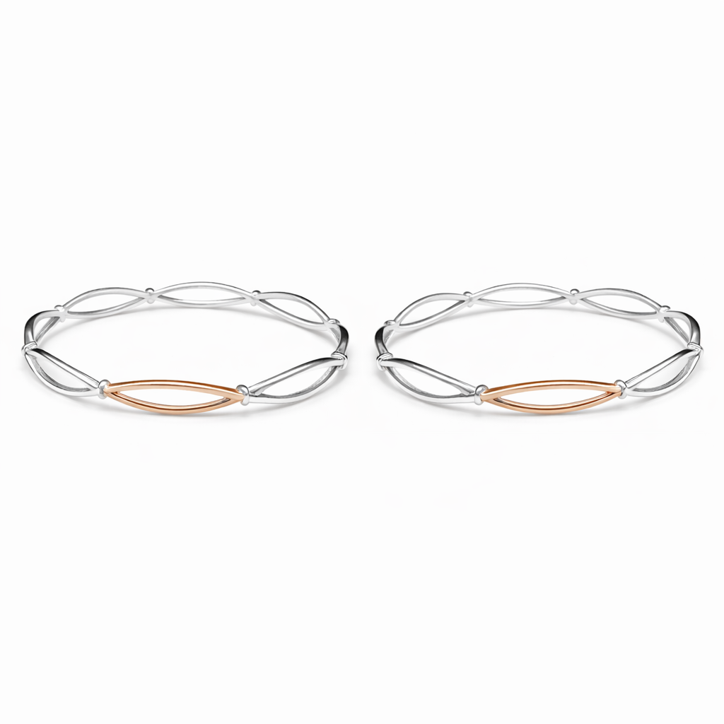Serena Weave Two-Tone 925 Silver Bangle Pair