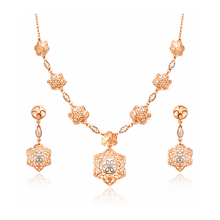 Floral Rosette Necklace with Matching Earrings