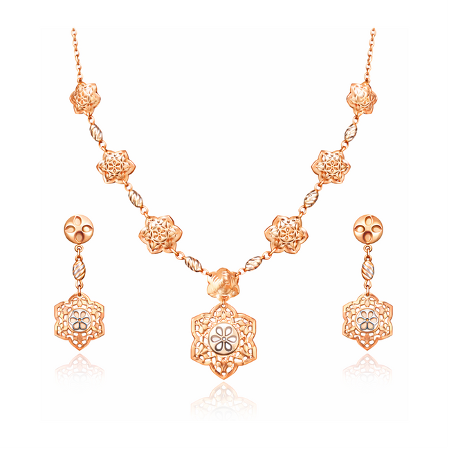 Floral Rosette Necklace with Matching Earrings