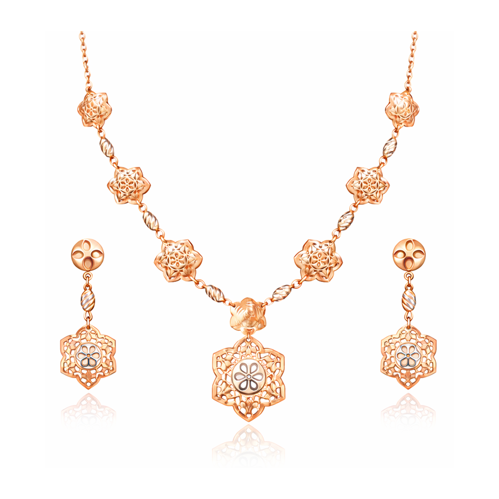 Floral Rosette Necklace with Matching Earrings