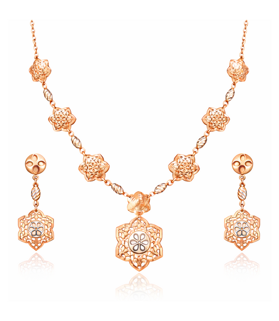 Floral Rosette Necklace with Matching Earrings