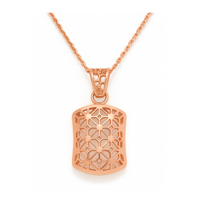 925 Silver Rose Gold Plated Geometric Laser-Cut Pendant Necklace with Chain