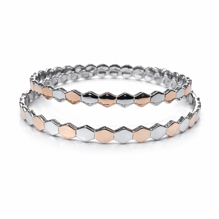 Hexa Luxe Two-Tone 925 Silver Bangle Pair