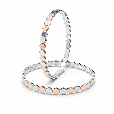 Hexa Luxe Two-Tone 925 Silver Bangle Pair
