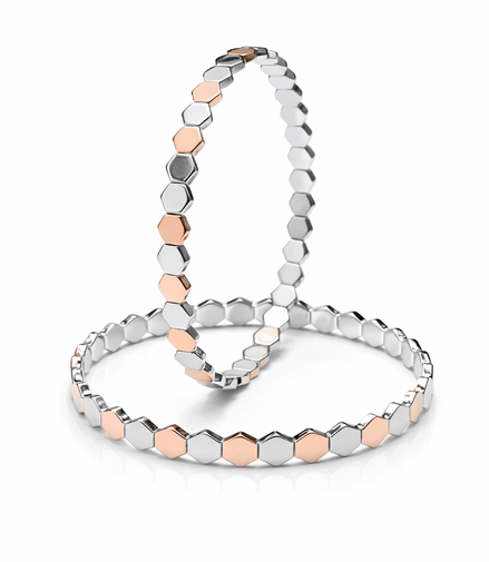 Hexa Luxe Two-Tone 925 Silver Bangle Pair