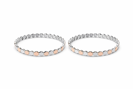 Hexa Luxe Two-Tone 925 Silver Bangle Pair
