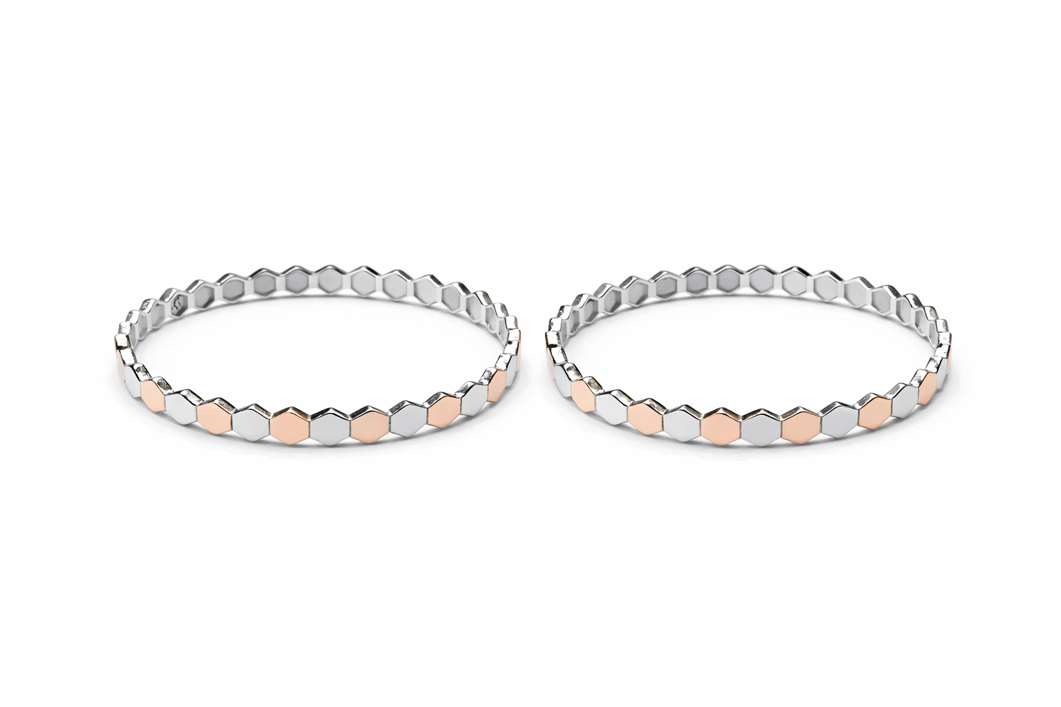 Hexa Luxe Two-Tone 925 Silver Bangle Pair