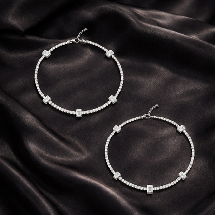 Luminescent Zirconia 925 Silver Payal (Pair)