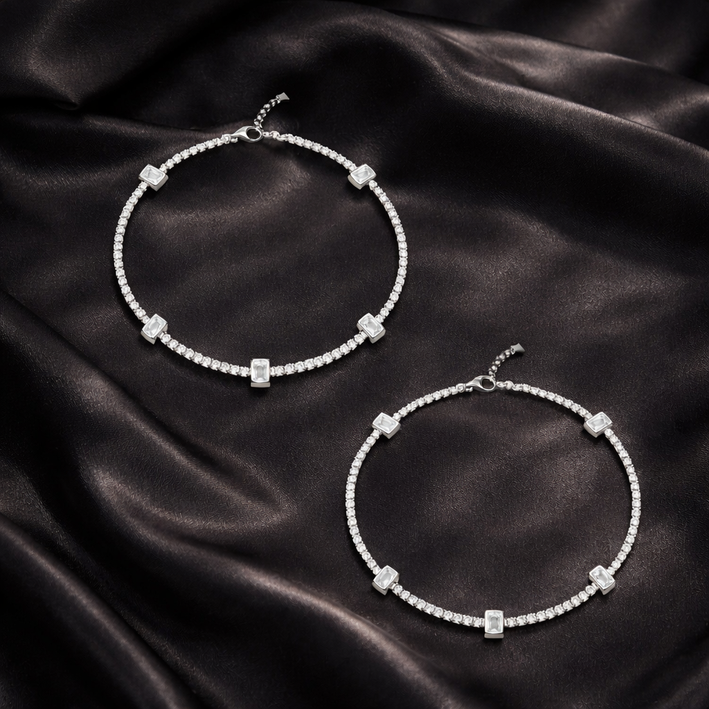 Luminescent Zirconia 925 Silver Payal (Pair)