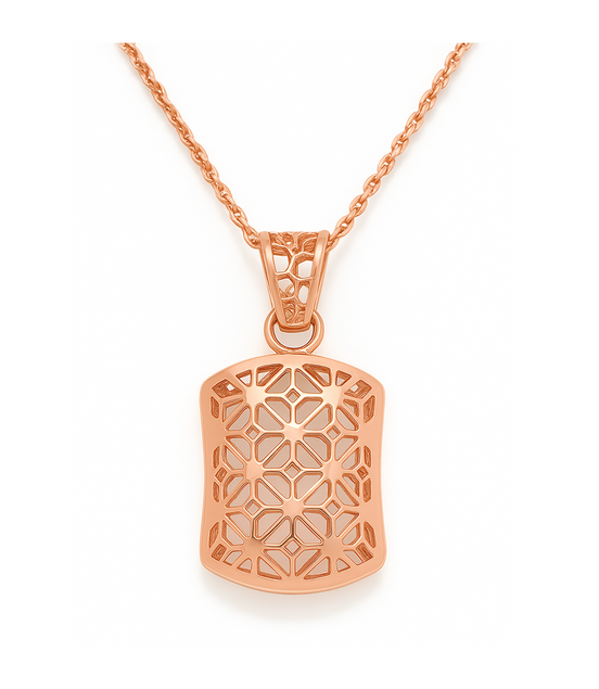 925 Silver Rose Gold Plated Geometric Laser-Cut Pendant Necklace with Chain