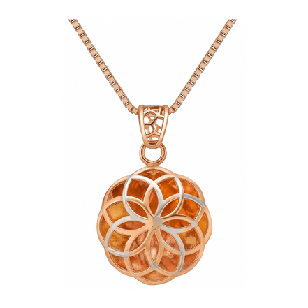 925 Silver Rose Gold Plated Floral Geometry Pendant with Box Chain